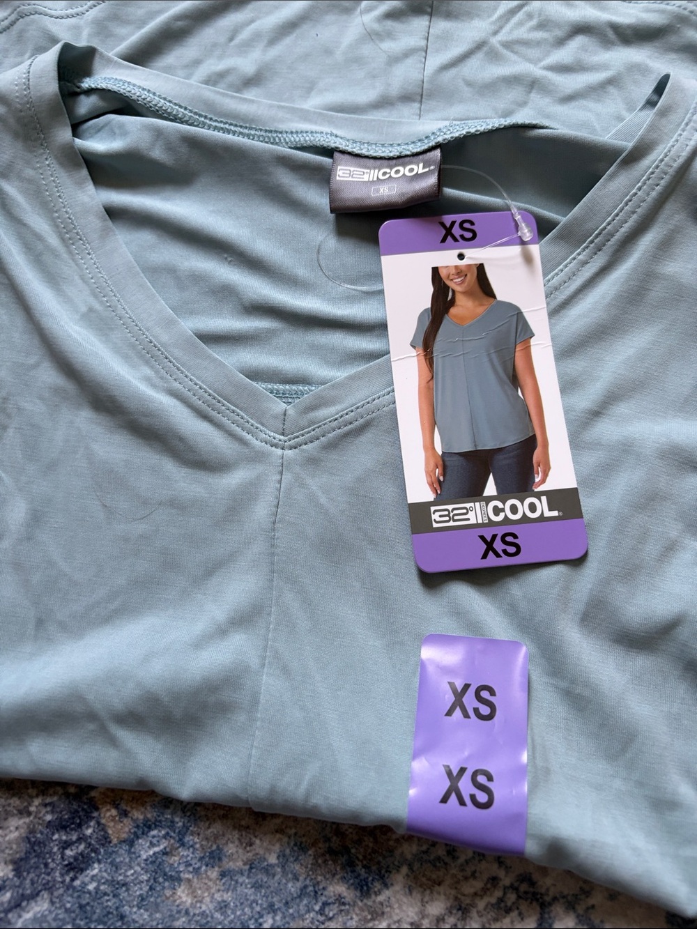 32 Degrees Women's Short Sleeve V-Neck Top - Dusty Blue